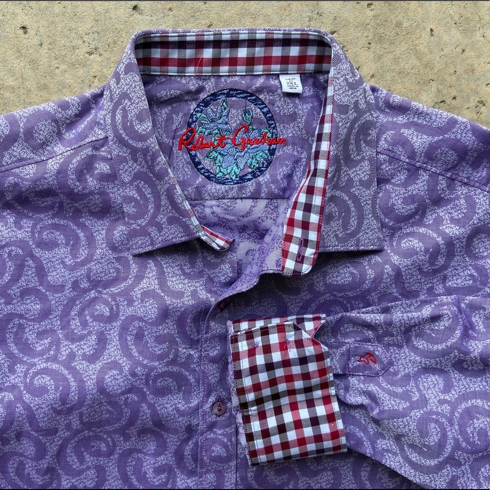 Robert Graham Purple Paisley 2XL Flip Cuff Shirt